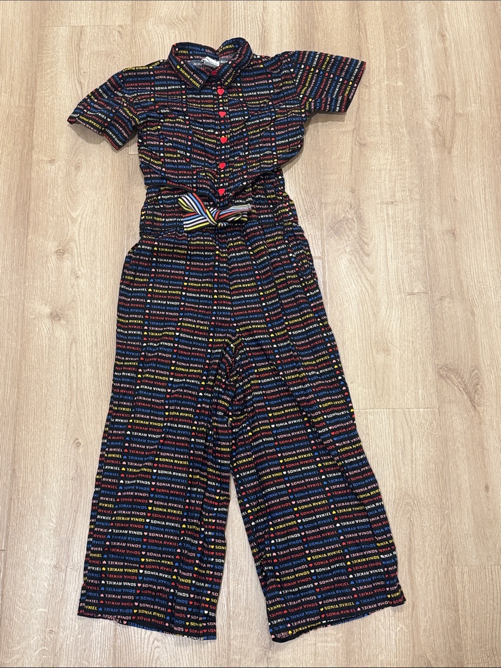 Sonia Rykiel black Multicolor Logo-Stripe Short-Sleeve Jumpsuit